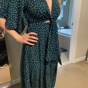 Green and white polka dot Womens dress